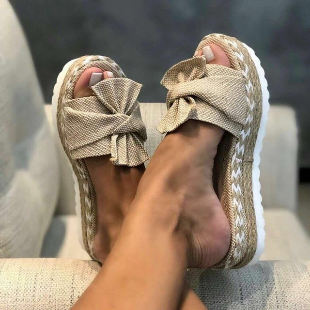 Halina | Women's Woven Wedge Heel Sandals with Bow Detail