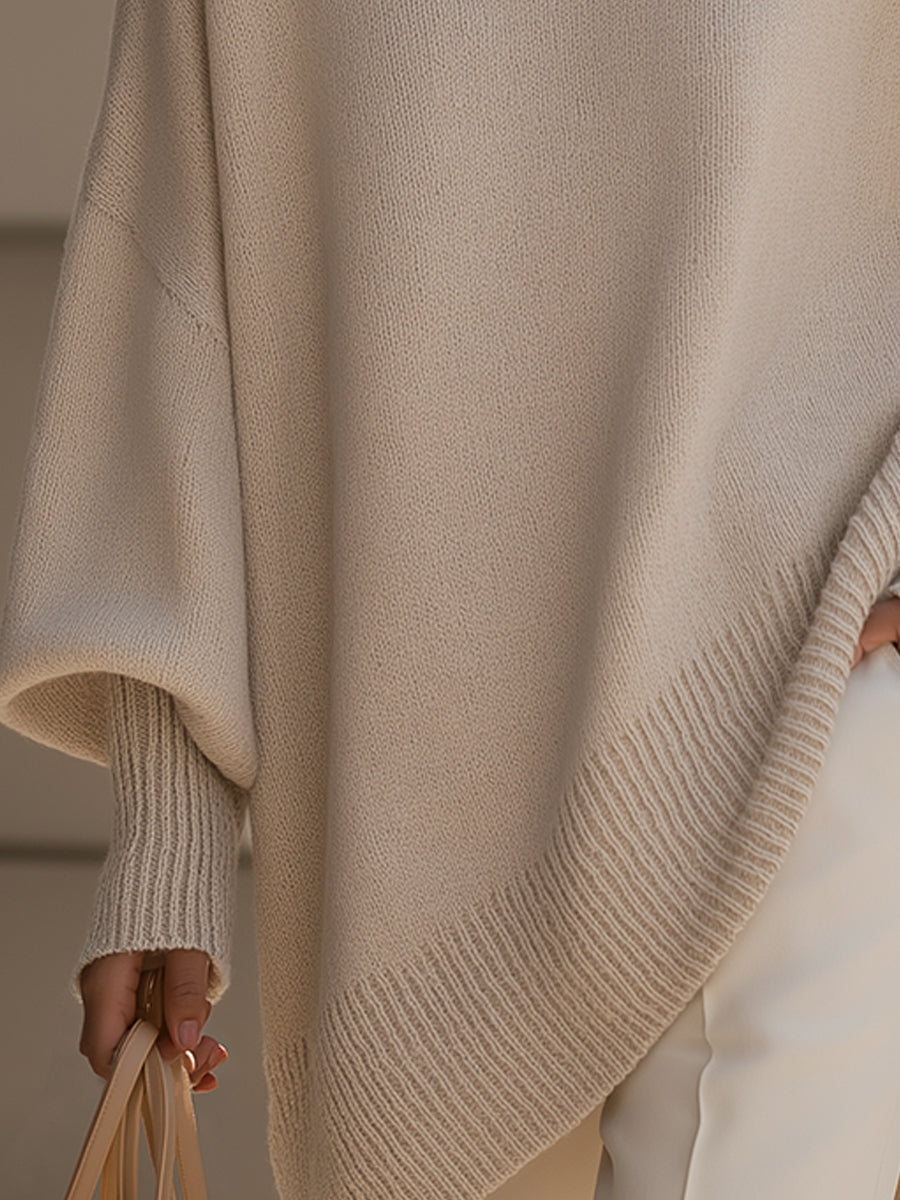 Women's Oversized Poncho in Beige - View 9 | Bellmere