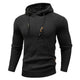 Men's textured hooded sweater with long sleeves, drawstring hood and ribbed trims