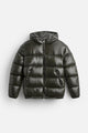 Unisex hooded quilted puffer jacket with zip front