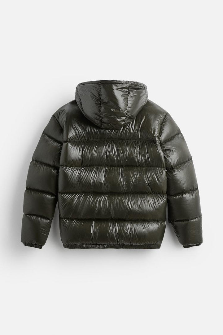 Unisex hooded quilted puffer jacket with zip front