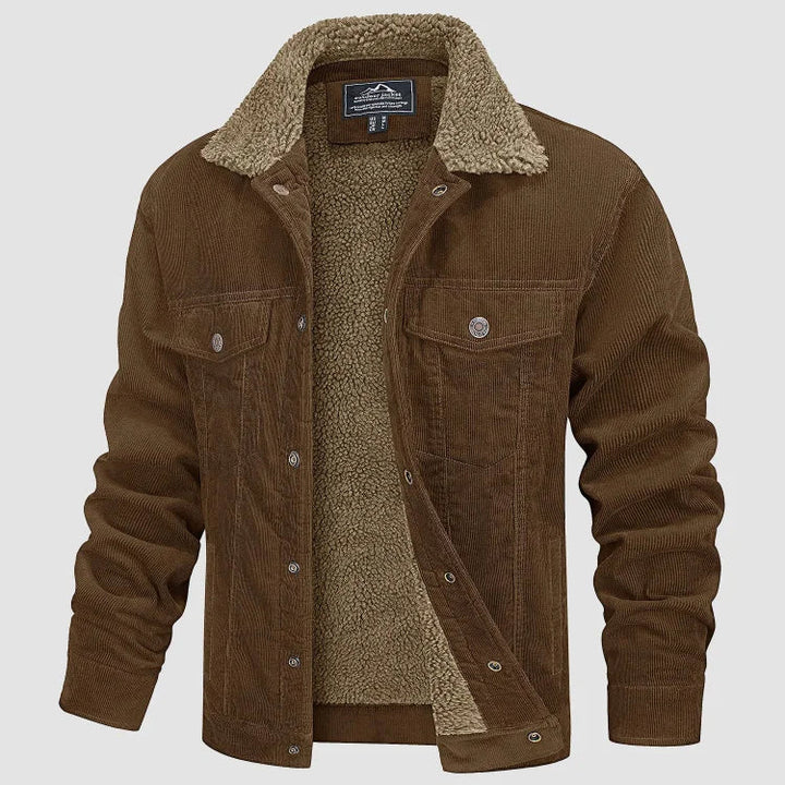 Men's corduroy jacket with sherpa lining, turn-down collar and front pockets