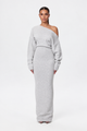 Women's asymmetric knit maxi dress with long sleeves and floor-length skirt