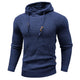 Men's textured hooded sweater with long sleeves, drawstring hood and ribbed trims