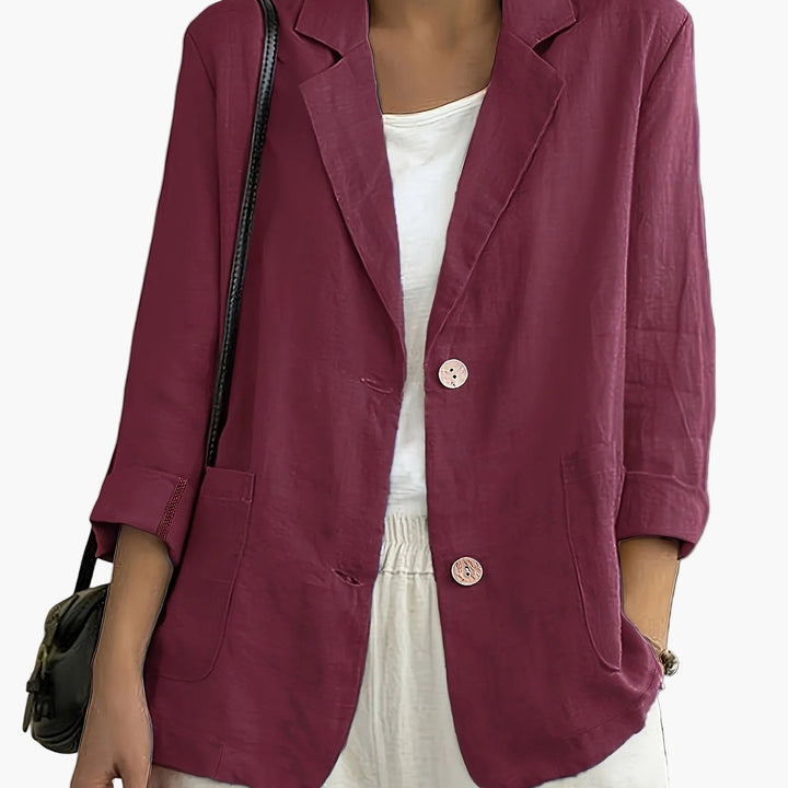 Women's casual blazer with notched lapels and two buttons