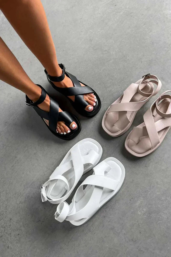 Livia | Women's Platform Sandals with Criss-Cross Straps and Ankle Buckle