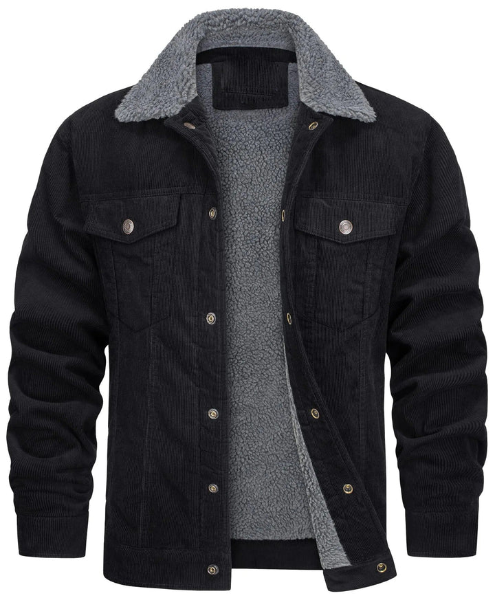 Corduroy jacket with sherpa collar and lining