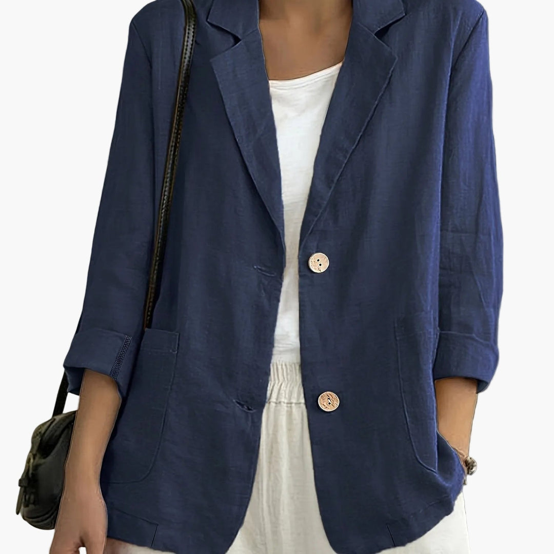 Women's casual blazer with notched lapels and two buttons