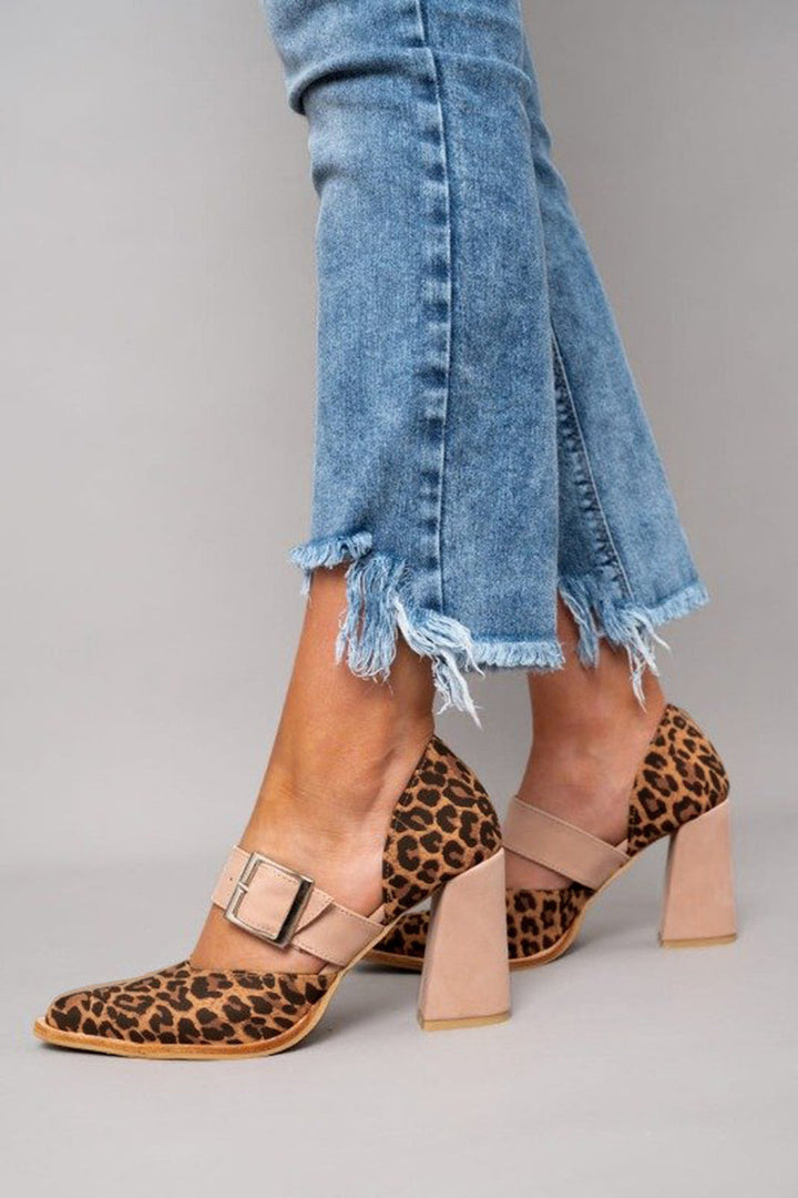 Women's Leopard Print Heeled Sandals Sandaal in Khaki - View 2 | Bellmere