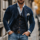 Men's textured blazer with buttoned waistcoat and notched lapels