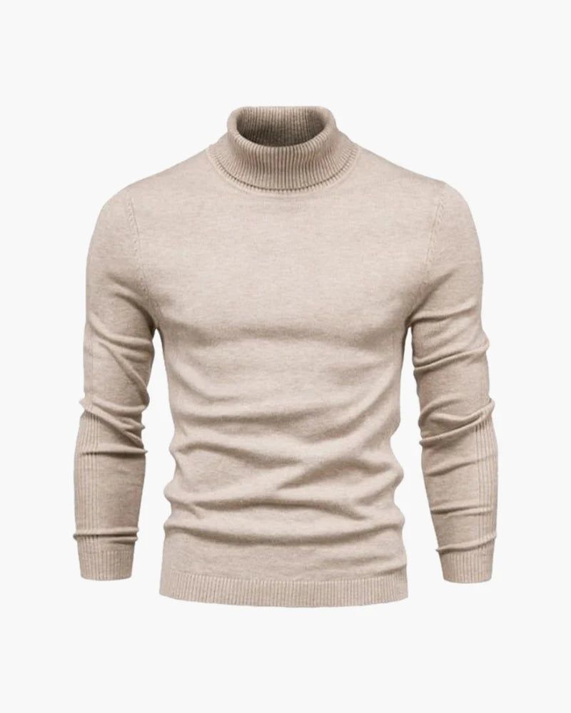 Women's ribbed turtleneck sweater with long sleeves and fitted hip-length cut