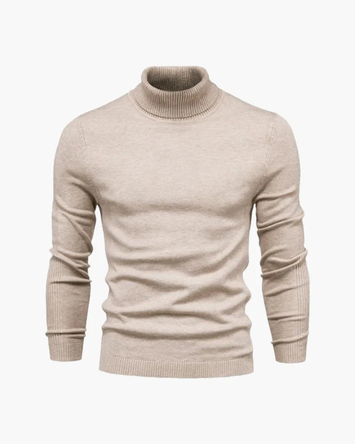 Women's ribbed turtleneck sweater with long sleeves and fitted hip-length cut