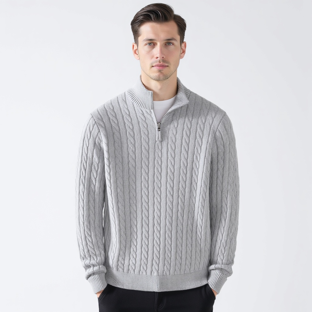 Women's cable knit zip-front sweater