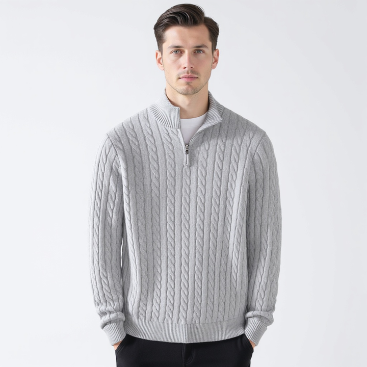 Women's cable knit zip-front sweater