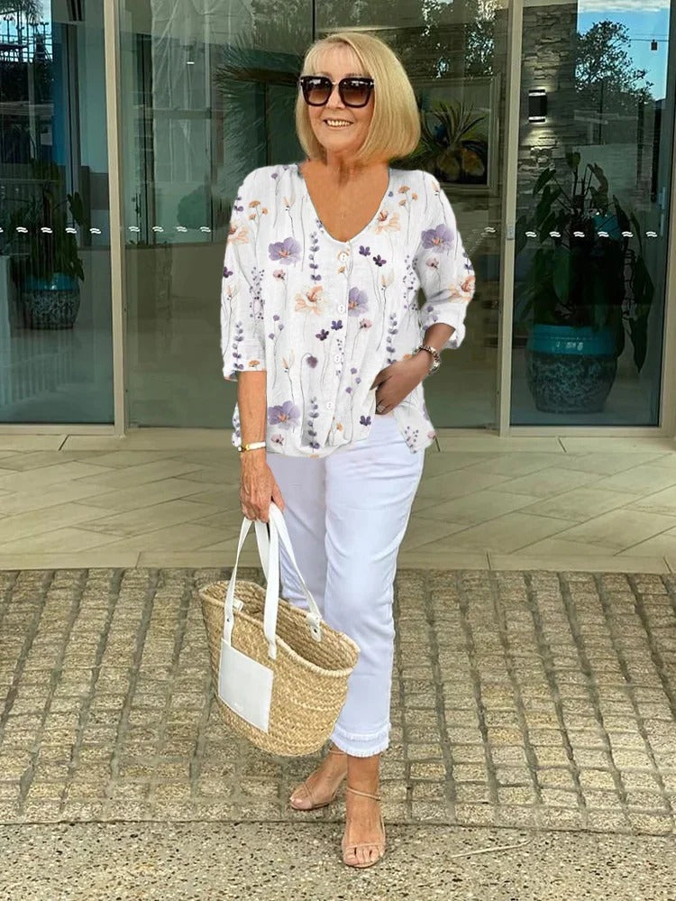 Women's Floral Blouse in Blue - View 3 | Bellmere