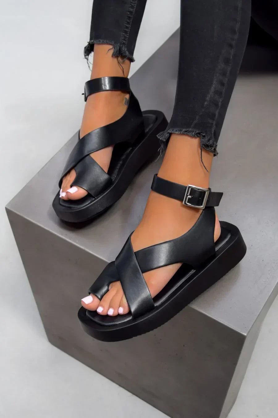Livia | Women's Platform Sandals with Criss-Cross Straps and Ankle Buckle