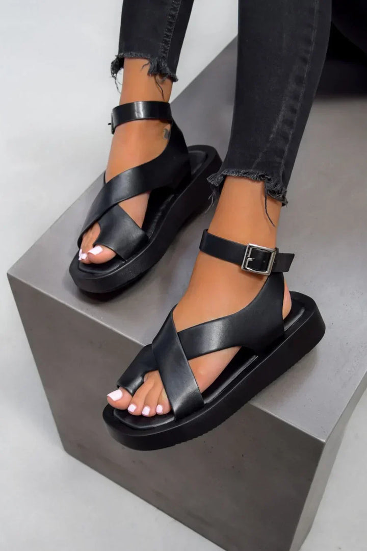 Livia | Women's Platform Sandals with Criss-Cross Straps and Ankle Buckle
