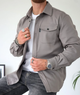 Men's long-sleeve shirt jacket with pointed collar, button front and flap chest pockets