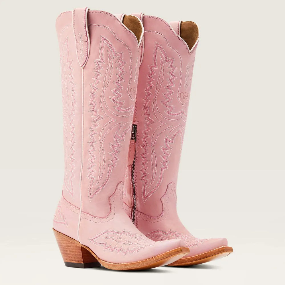 Women's knee-high embroidered western cowboy boots with pointed toes