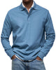 Men's long sleeve polo sweater with collared button placket and ribbed cuffs