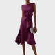 Women's Asymmetric Draped Midi Dress in Red - View 7 | Bellmere