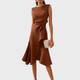 Women's Asymmetric Draped Midi Dress in Red - View 9 | Bellmere