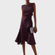 Women's Asymmetric Draped Midi Dress in Red - View 11 | Bellmere