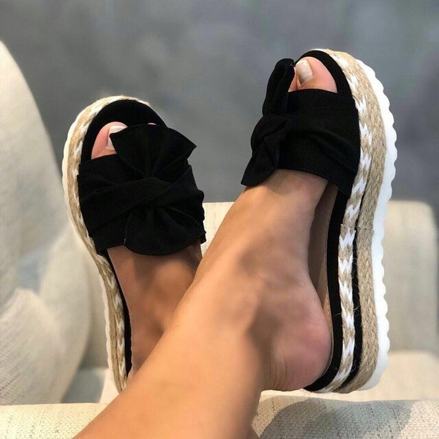 Halina | Women's Woven Wedge Heel Sandals with Bow Detail