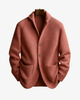 Men's ribbed knit cardigan with shawl collar, buttons and front pockets