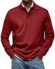 Men's long sleeve polo sweater with collared button placket and ribbed cuffs