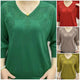 V-neck jersey top with floral embellishment and three-quarter sleeves