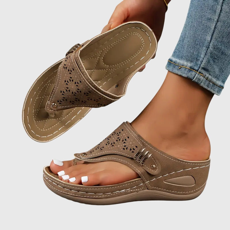 Carmina | Women's Embroidered Wedge Thong Sandals Slip-On