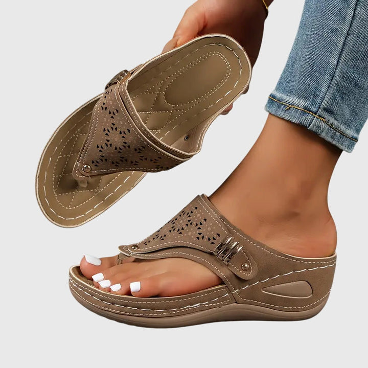 Carmina | Women's Embroidered Wedge Thong Sandals Slip-On