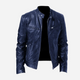 Men's solid biker jacket with stand collar and zipped pockets