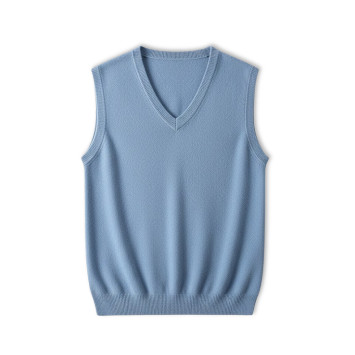 Men's plain sleeveless V-neck sweater vest with ribbed trims