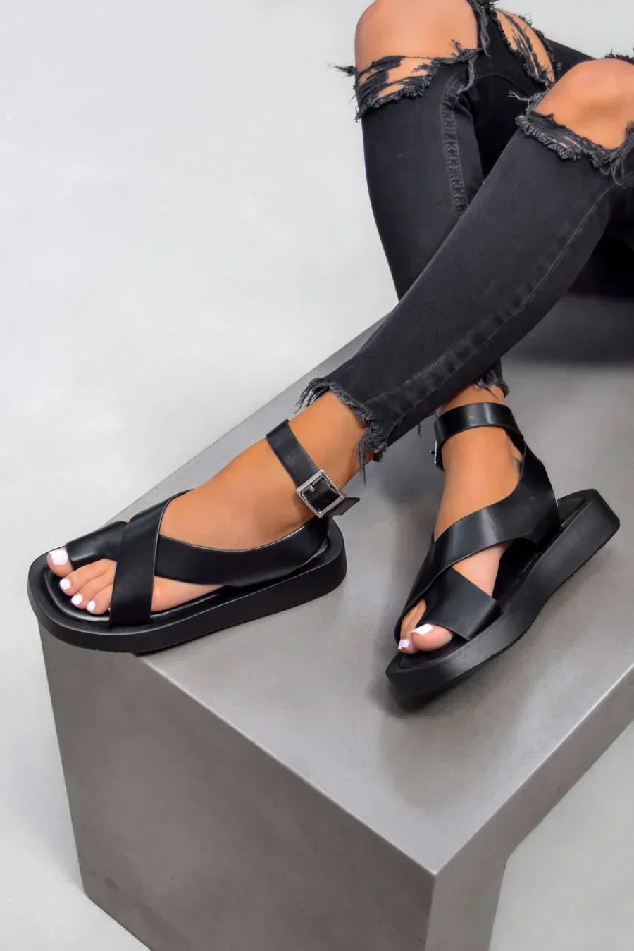 Livia | Women's Platform Sandals with Criss-Cross Straps and Ankle Buckle