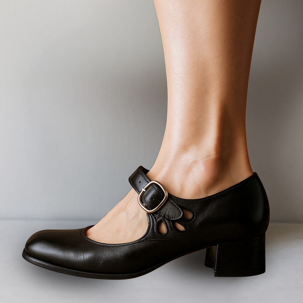 Vegan Leather Sandals in Black - View 2 | Bellmere