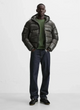 Men's quilted hooded puffer jacket with long sleeves and front pockets