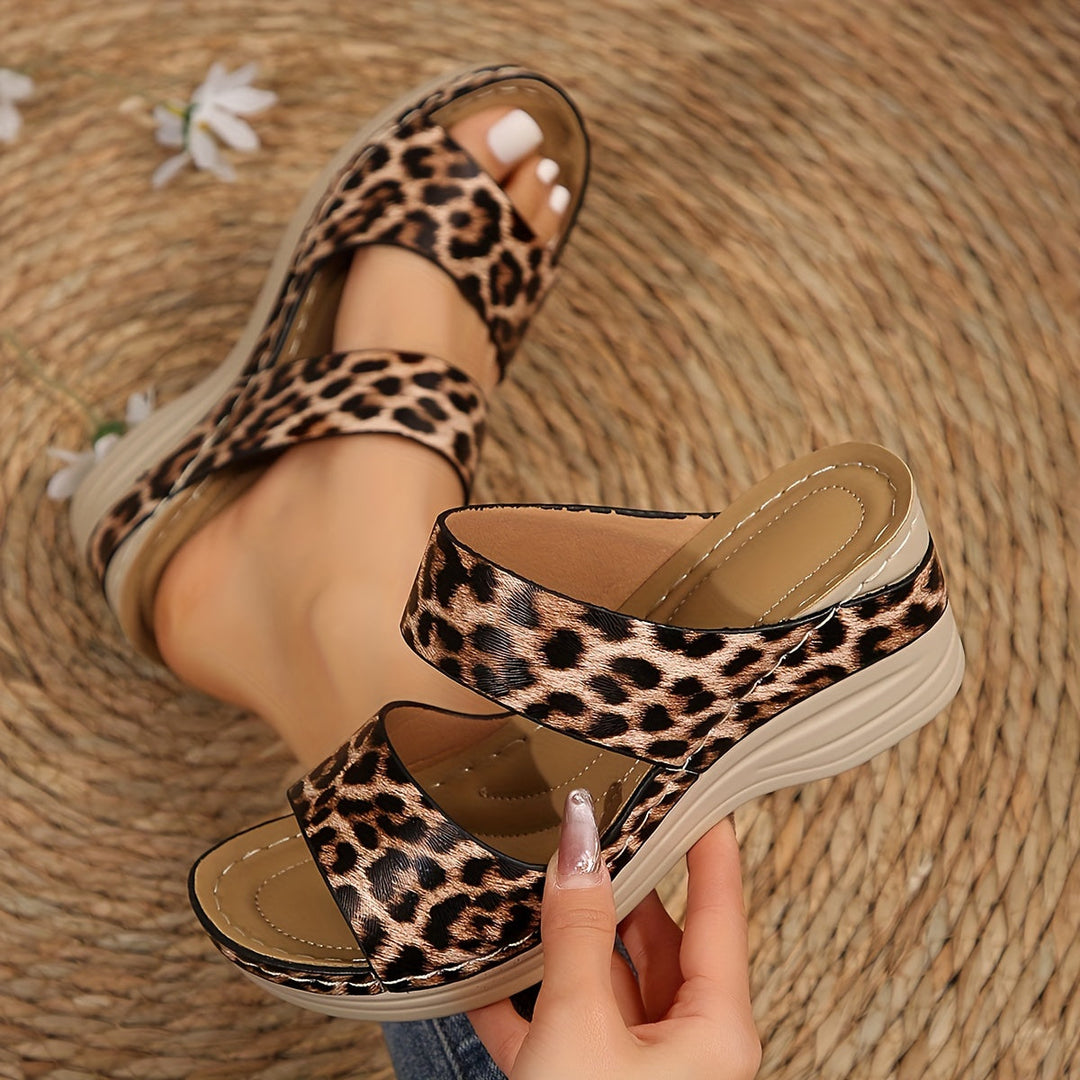 Camila | Women's Leopard Print Mid-Height Wedge Slide Sandals
