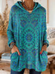 Women's multicolour ethnic print hooded knit tunic