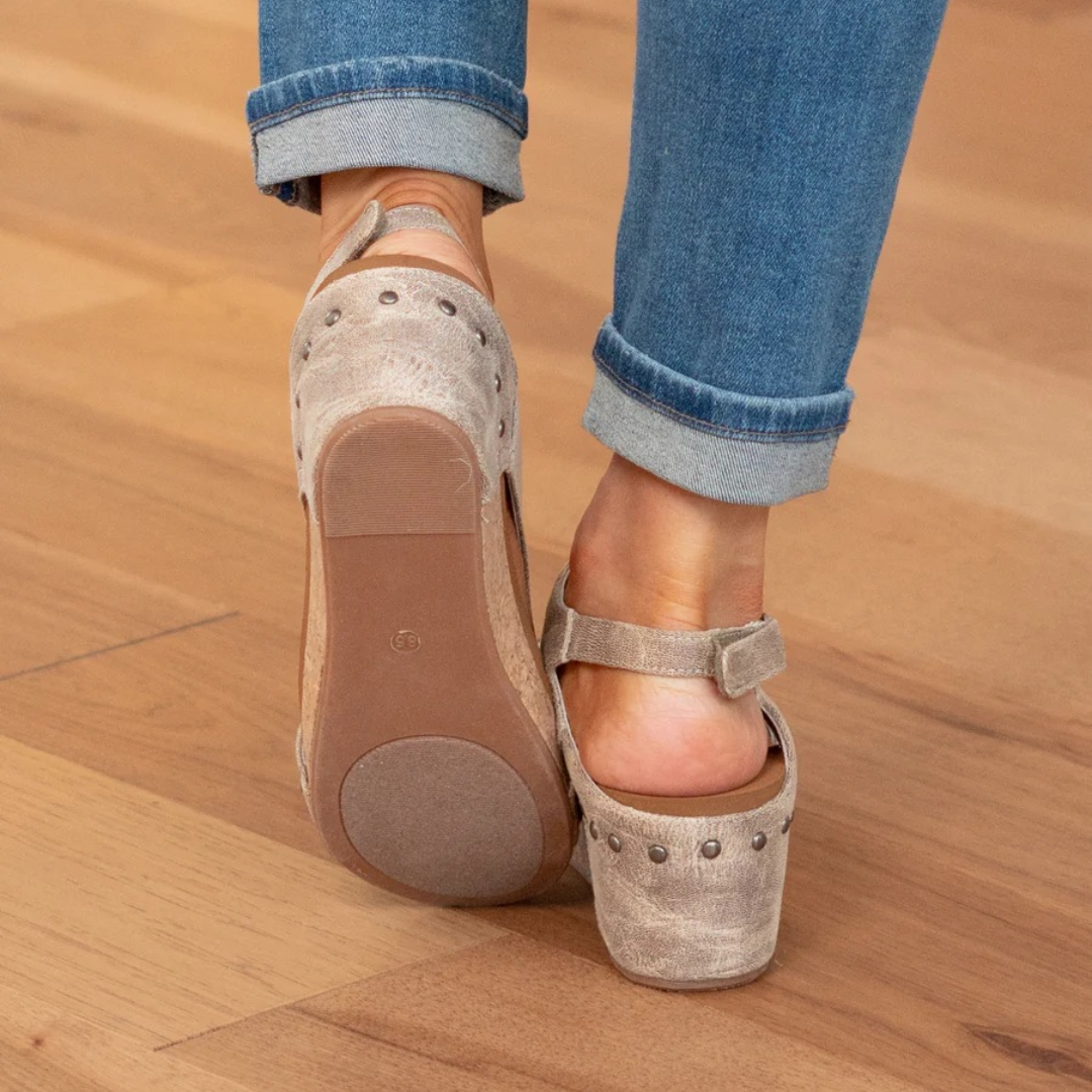 Women's Suede Wedge Sandals in Beige - View 3 | Bellmere