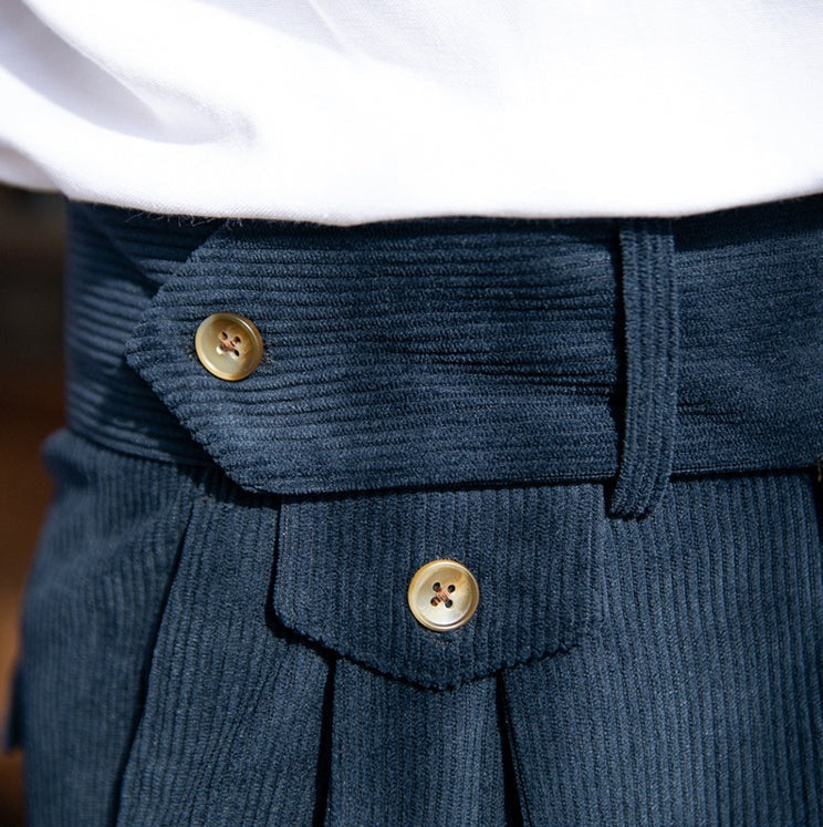 Corduroy pleated wide-leg trousers