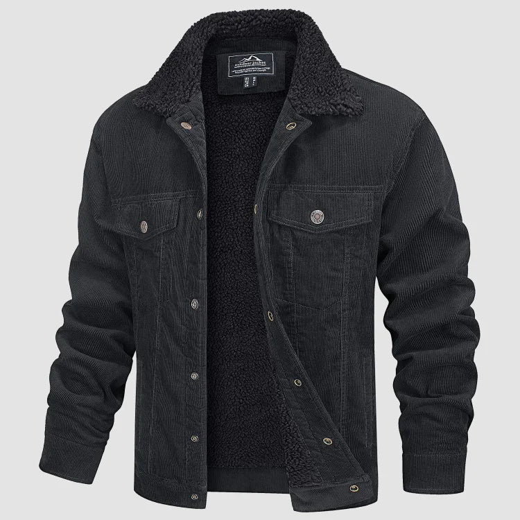 Men's corduroy jacket with sherpa lining, turn-down collar and front pockets