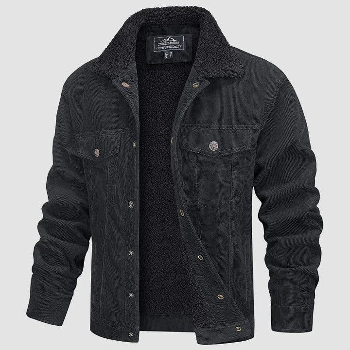 Men's corduroy jacket with sherpa lining, turn-down collar and front pockets