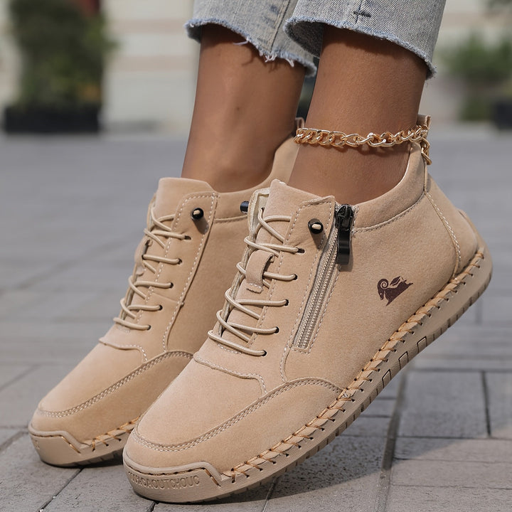 Women's White Ankle Sneaker, Lace-Up Zip Closure