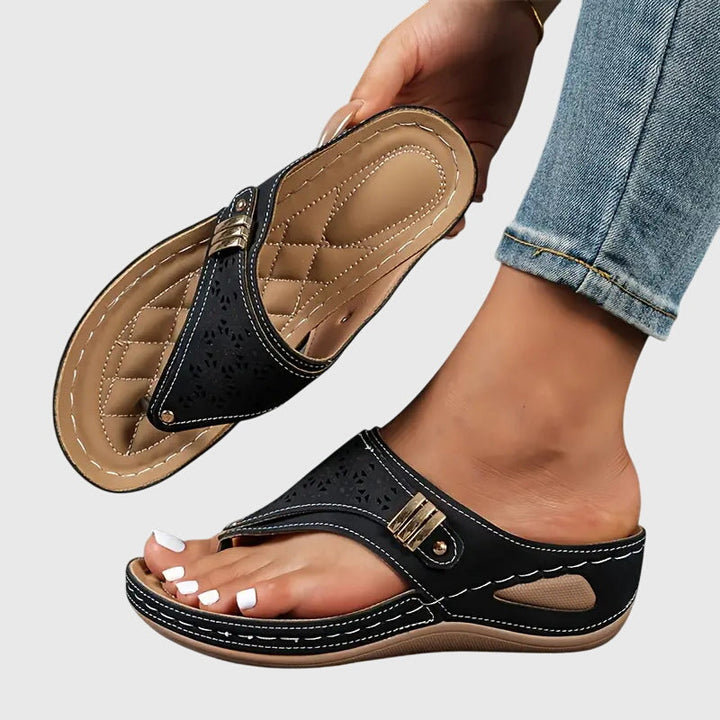 Carmina | Women's Embroidered Wedge Thong Sandals Slip-On