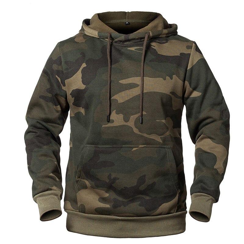 Unisex camouflage hoodie with drawstring hood, kangaroo pocket and long sleeves