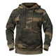 Unisex camouflage hoodie with drawstring hood, kangaroo pocket and long sleeves