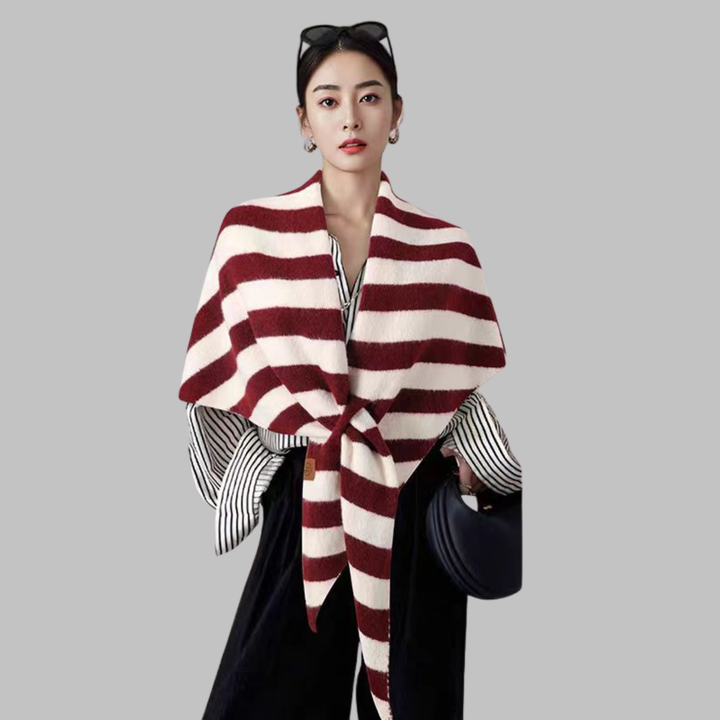 Women's Soft Triangle Shawl in Red Striped - View 13 | Bellmere