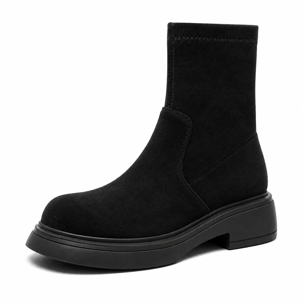 Women's panelled ankle boots with round toe and low heel